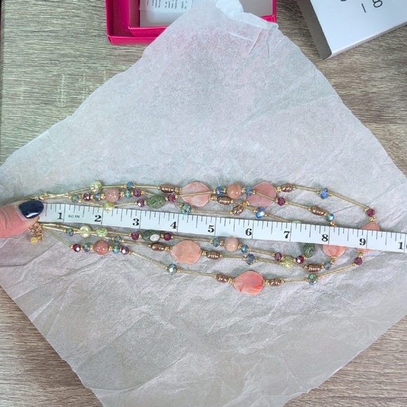 Pink and Gold Multi-Strand Necklace with Vintage Charm - Picture 9 of 12
